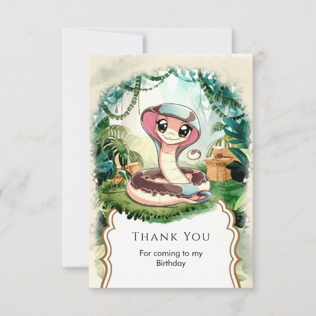 Children's Magical Snake Birthday Thank You Card (Front)