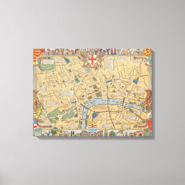 Children's Map of London, England 2 Canvas Print (Front)