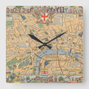 Children's Map of London, England Square Wall Clock