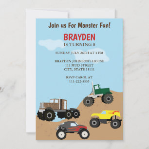 Children's Monster Truck Birthday Invitation