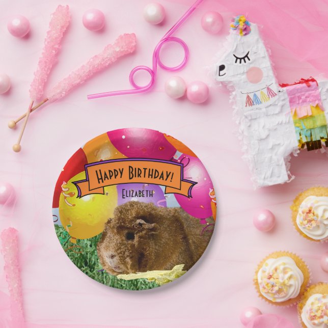 Children's Name Happy Birthday Guinea Pig Party Paper Plate (Party)