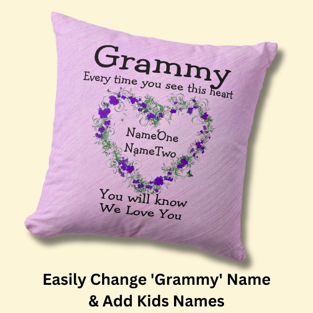 Children's Names Change Grammy See Heart Love You Throw Pillow (Creator Uploaded)
