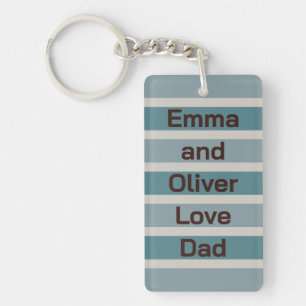 Children's Names Love Dad on Blue Stripes Pattern Keychain