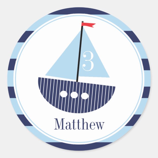 Childrens Nautical Sail Boat Birthday Sticker (Front)