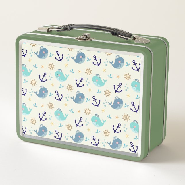 Children's Nautical Whales Metal Lunch Box (Front)