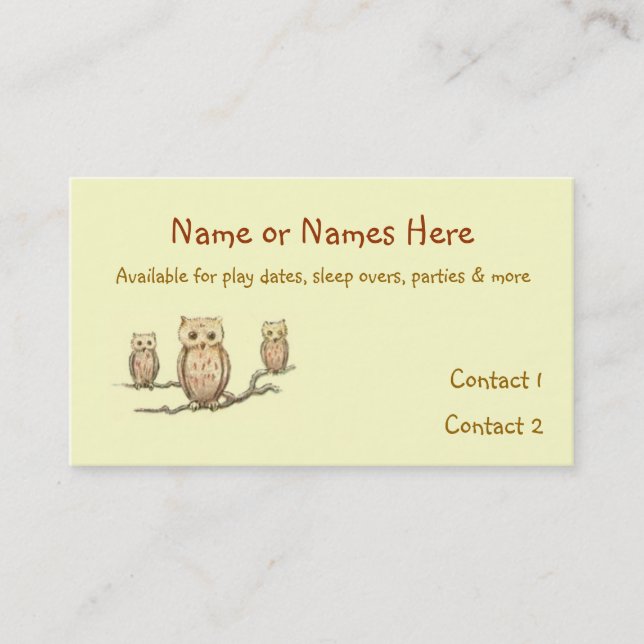 Children's Owl Calling Card (Front)