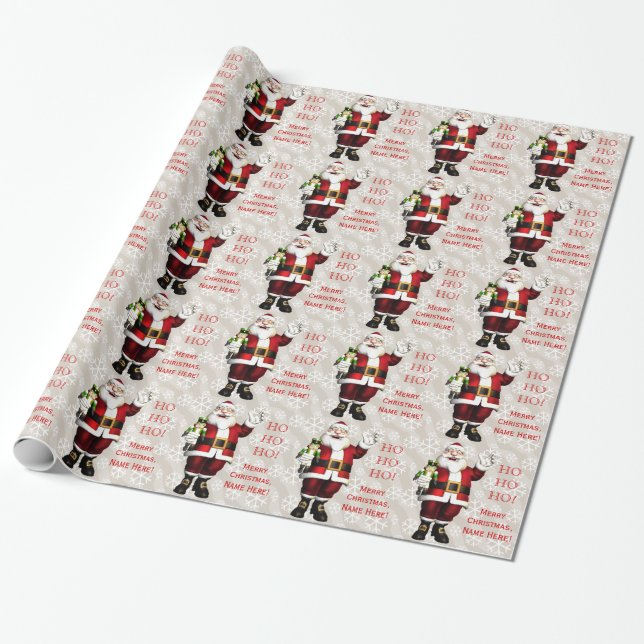 Childrens Personalized Santa Christmas Wrapping Wrapping Paper (Unrolled)