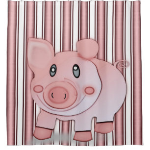 Children's pig pink shower curtain