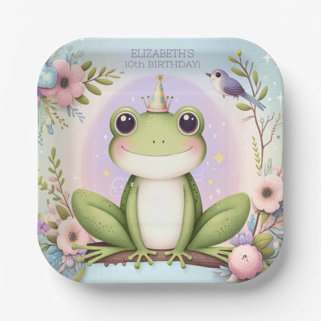 Children's Princess Frog Cute Birthday Party Paper Plate (Front)
