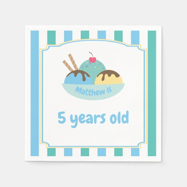 Children's Retro Blue Green Ice Cream Party Napkin (Front)