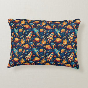 Children's Rocket Ship Pattern with Planets Accent Pillow