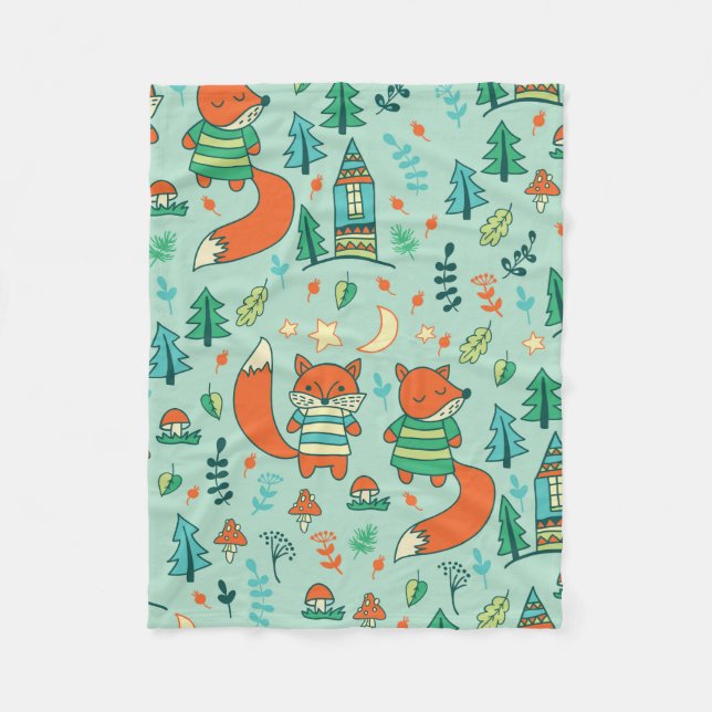 Children's seamless with young foxes. Funny childr Fleece Blanket (Front)