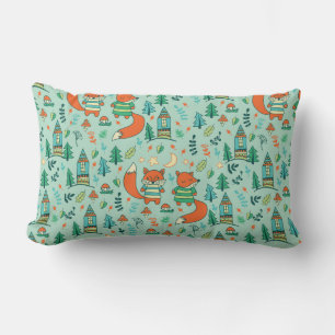 Children's seamless with young foxes. Funny childr Lumbar Pillow