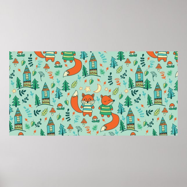 Children's seamless with young foxes. Funny childr Poster (Front)