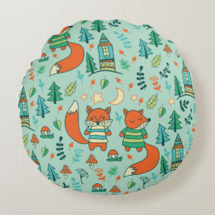 Children's seamless with young foxes. Funny childr Round Pillow