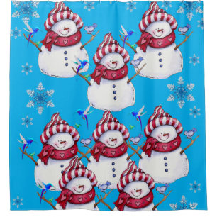 Children's snowman shower curtain red white blue
