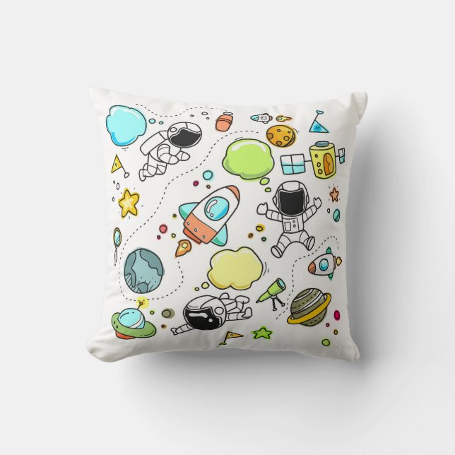 Children's Space Cartoon Background Drawing Throw Pillow (Front)
