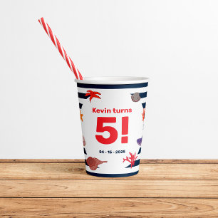Children's summer sailor's birthday party paper cups
