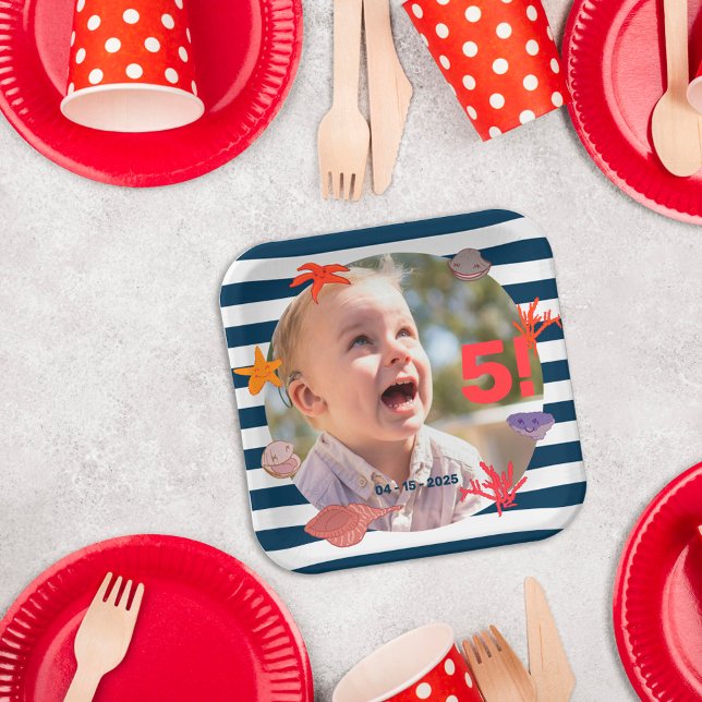Children's summer sailor's birthday party paper plate (Creator Uploaded)