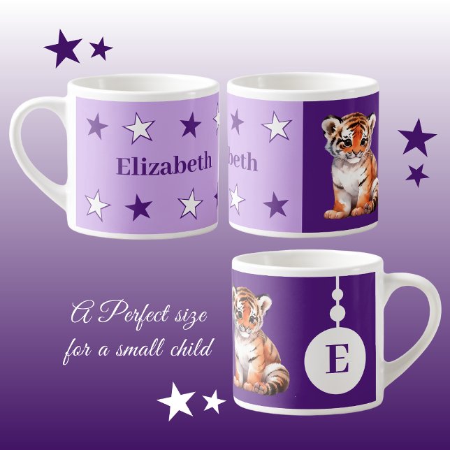 Children's tiger mug personalized name purple (Creator Uploaded)
