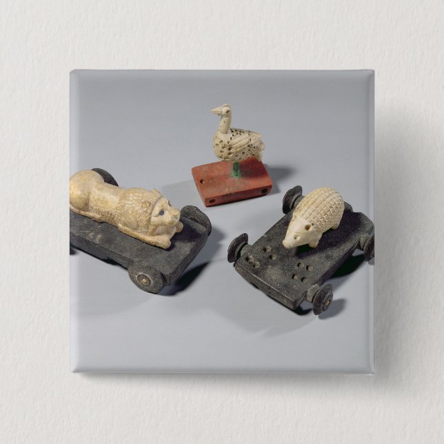 Children's toys: a hedgehog, a lion and a dove, Su 2 Inch Square Button (Front)