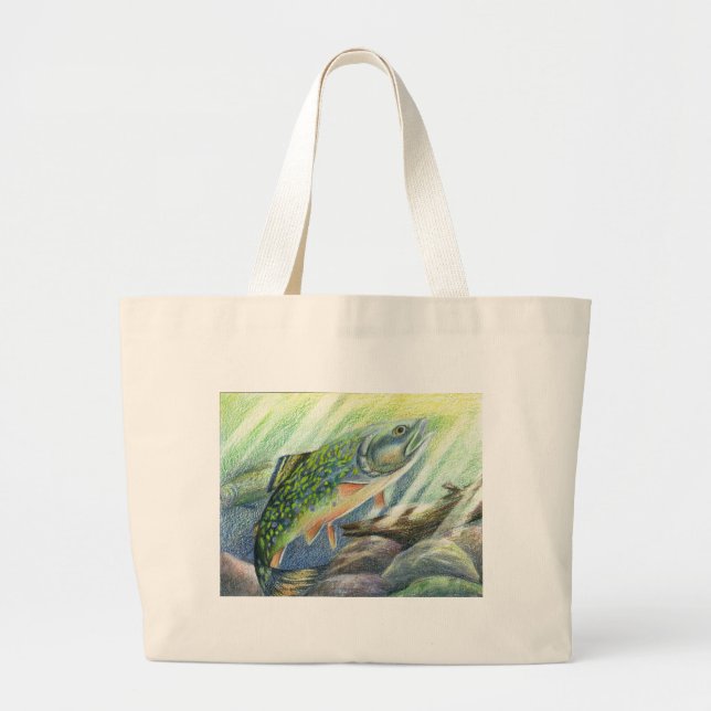 Children's Winning Artwork: brook trout Large Tote Bag (Front)
