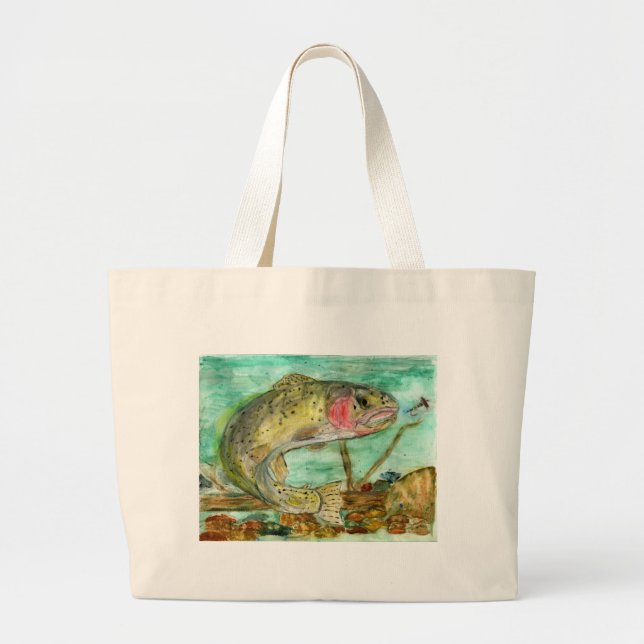 Children's Winning Artwork: trout Large Tote Bag (Front)