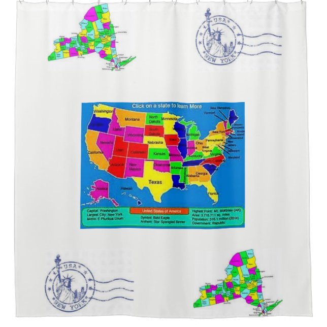 childrens world map white blue showercurtain (Front)
