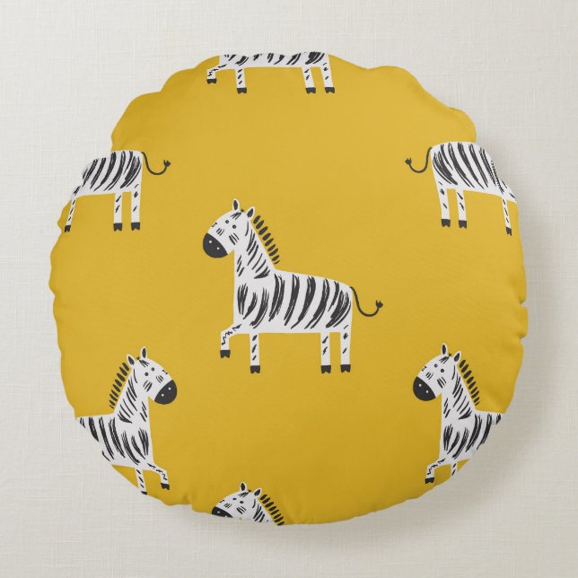 Children's Zebra: Seamless Fun Pattern Round Pillow (Front)