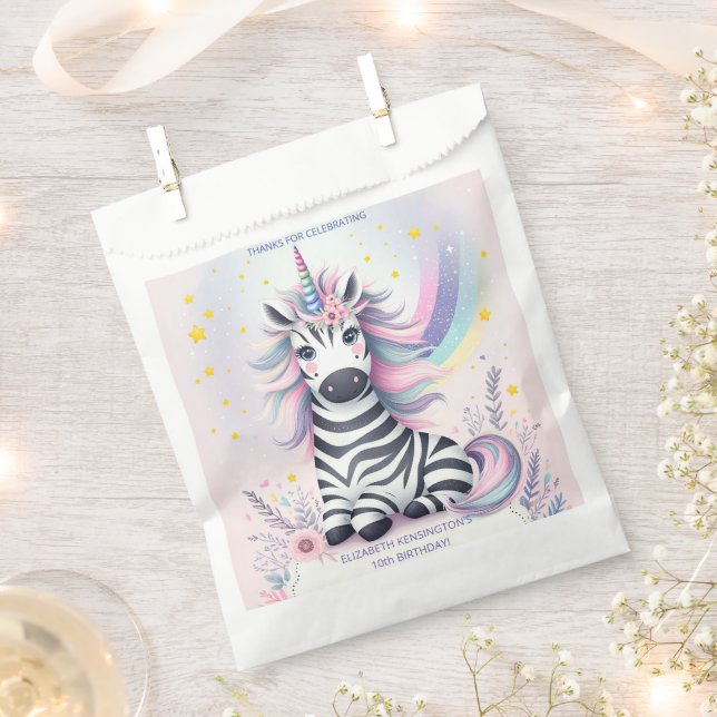 Children's Zebra Unicorn Rainbow Birthday Party Favour Bag (Clipped)