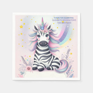 Children's Zebra Unicorn Rainbow Birthday Party Napkin