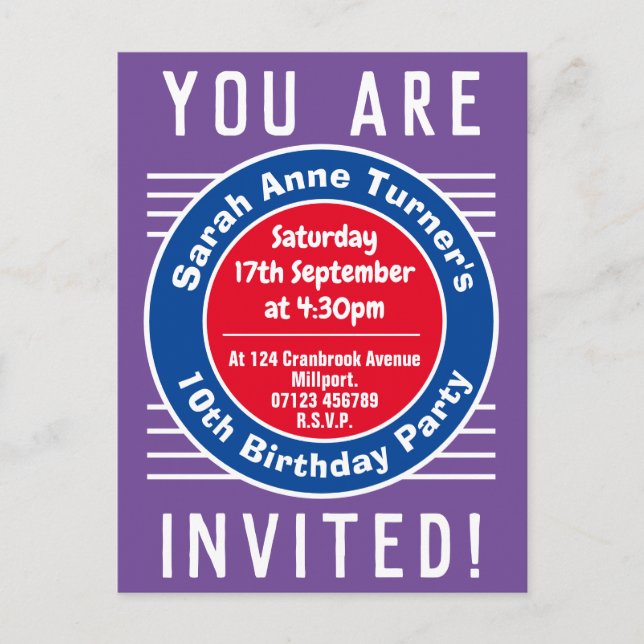 Child's 10th Birthday Party Invitation (Front)