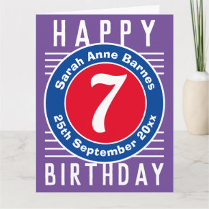 Child's 7th Birthday Card with Age, Name, & Date