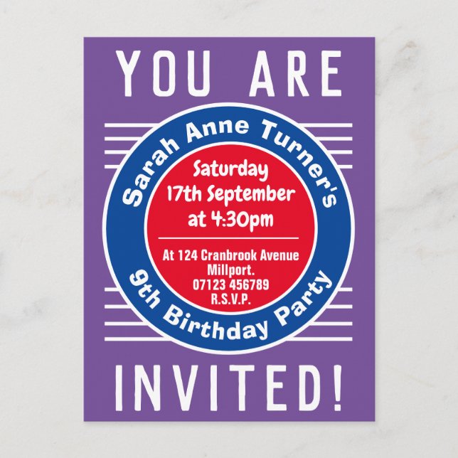 Child's 9th Birthday Party Invitation (Front)