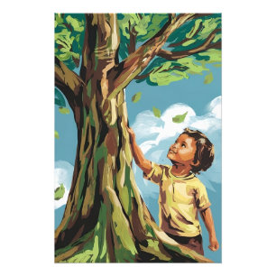 Child's Admiration: Vibrant Modern Tree Poster