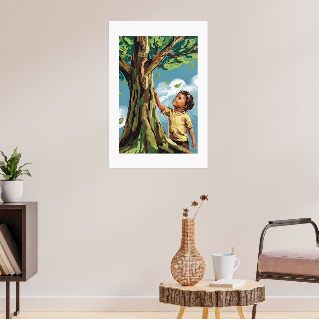 Child's Admiration: Vibrant Modern Tree Poster (Living Room 3)