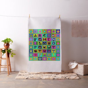 Child's Alphabet Quilt - Green background - 56x56 Fabric
