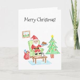 Child's Art Style Santa and Cookies Greeting Card