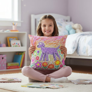 Childs Artwork Colorful Abstract Kids Drawing  Throw Pillow