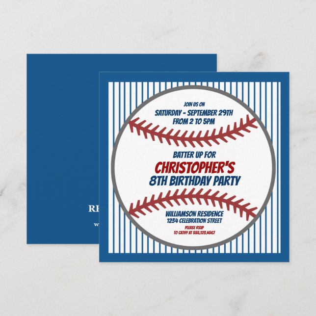 Child's Baseball Birthday Party Invitation (Front/Back)