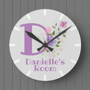 Childs Bedroom Clock with Name Danielle & Initial