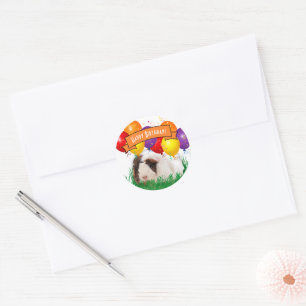Child's Birthday Cute Guinea Pig Balloon Custom Classic Round Sticker
