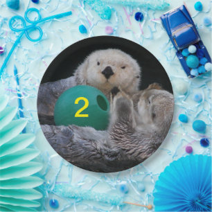 Child's Birthday Cute Sea Otters Photo Paper Plate