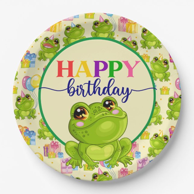 Child's Birthday Frog  Paper Plate (Front)
