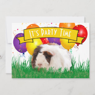 Child's Birthday Guinea Pig Balloons Yellow Banner Invitation