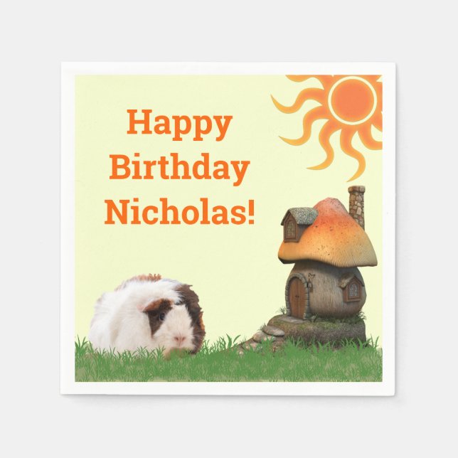Child's Birthday Guinea Pig Mushroom House Sun Napkin (Front)