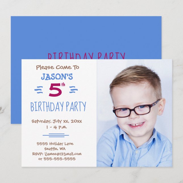 Child's Birthday Party Photo Invitation (Front/Back)