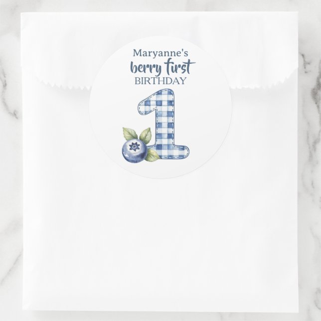Child's Blueberry Berry First Birthday Classic Round Sticker (Bag)