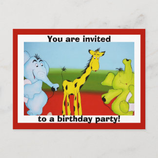 Child's cartoon zoo animal birthday invitation