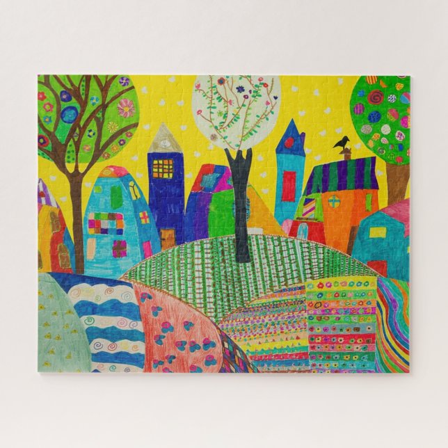 Child's Drawing of a Town Jigsaw Puzzle (Horizontal)